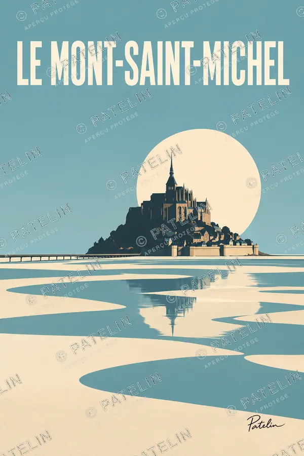 Illustration Le Mont-Saint-Michel — La silhouette dans la baie, style Minimal